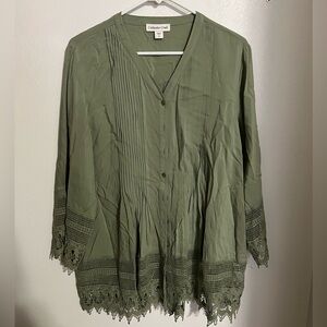 COLDWATER CREEK Classic Tunic Length Blouse Pintuck Pleating Green Women's Sz‎ M